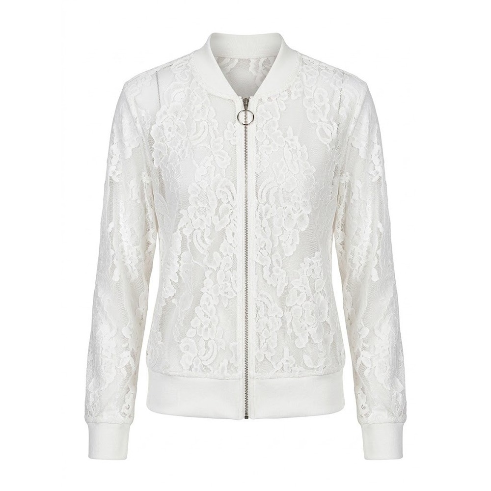 Unbranded Lace Bomber Jacket Womens M Ivory Sheer Floral Romantic Coquette Y2K